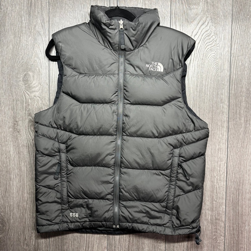 The North Face 550 Down Puffer Vest Mens Small Black Full Zip Quilted Gilet